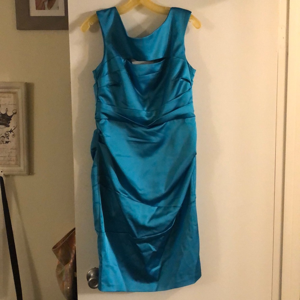 Malibu blue David’s bridal brides maid dress